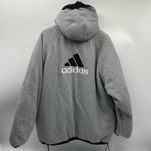 VINTAGE ADIDAS REVERSIBLE JACKET MENS SIZE XL FULL ZIP BLACK GRAY WHITE JACKET - Picture 2 of 13
